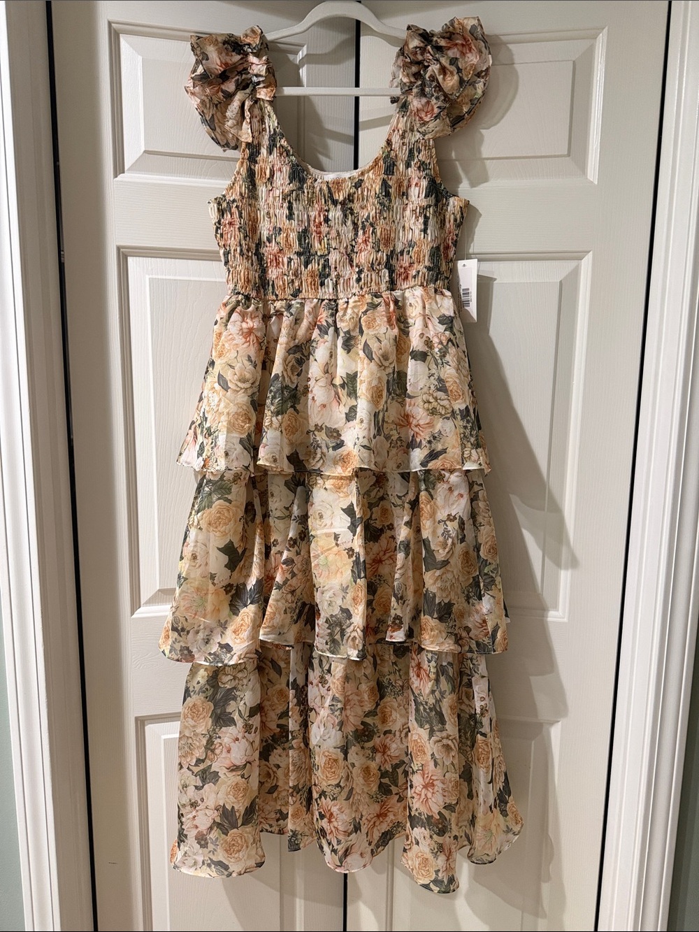 Worth Collective Tiered Floral Dress in Cream and Green